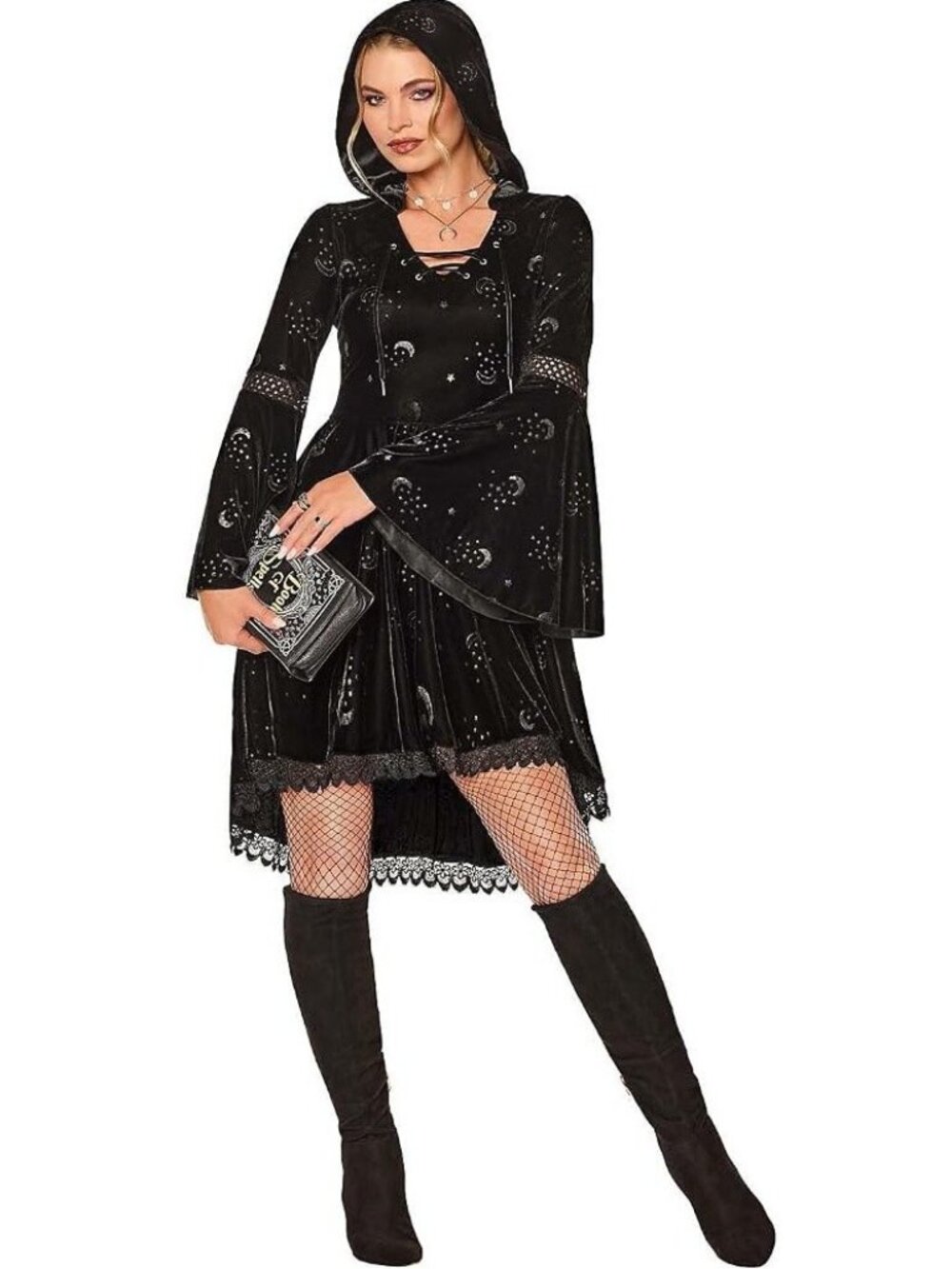 Spirit Halloween Velvet Witchy Corset Hooded Dress Costume